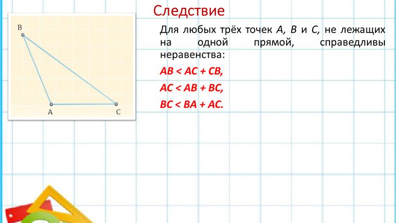 Следствие Для любых трёх точек