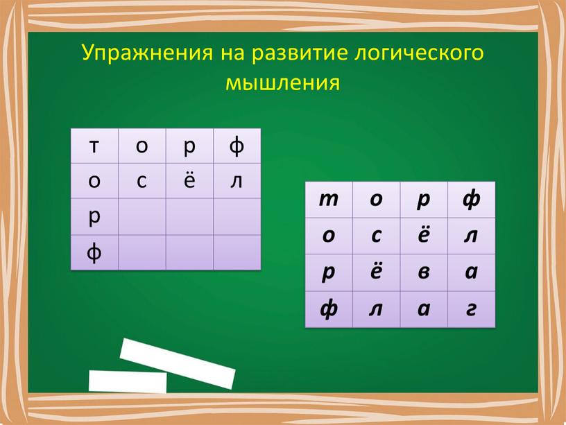 Упражнения на развитие логического мышления т о р ф о с ё л р ф т о р ф о с ё л р ё…