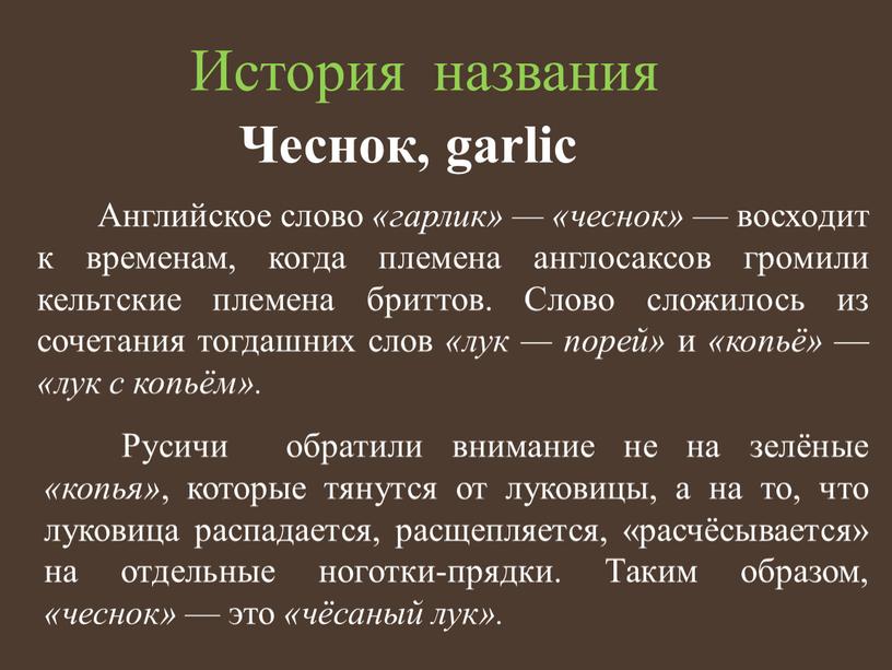 История названия Чеснок, garlic