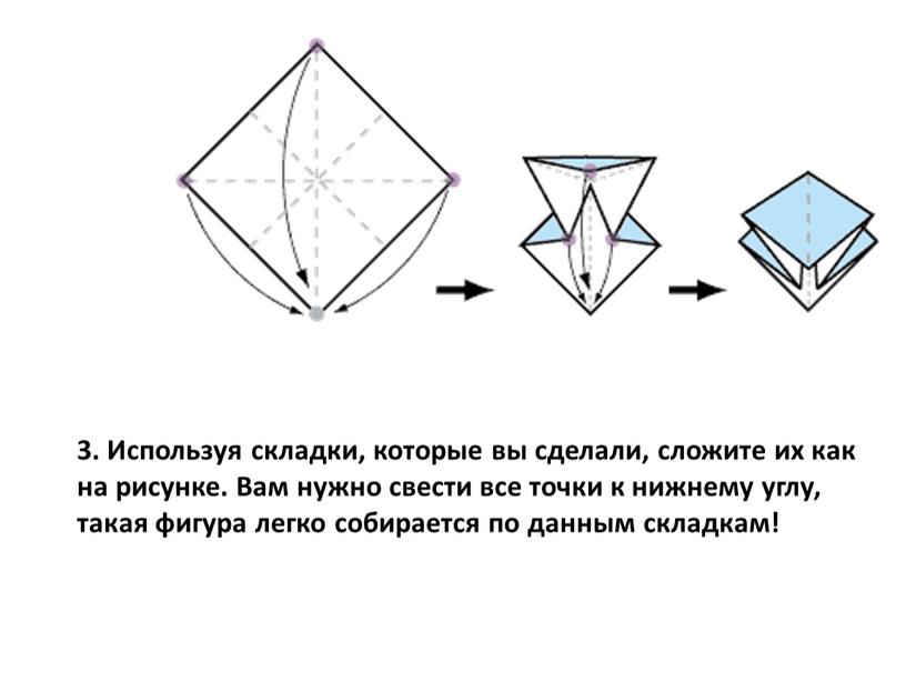 Используя складки, которые вы сделали, сложите их как на рисунке