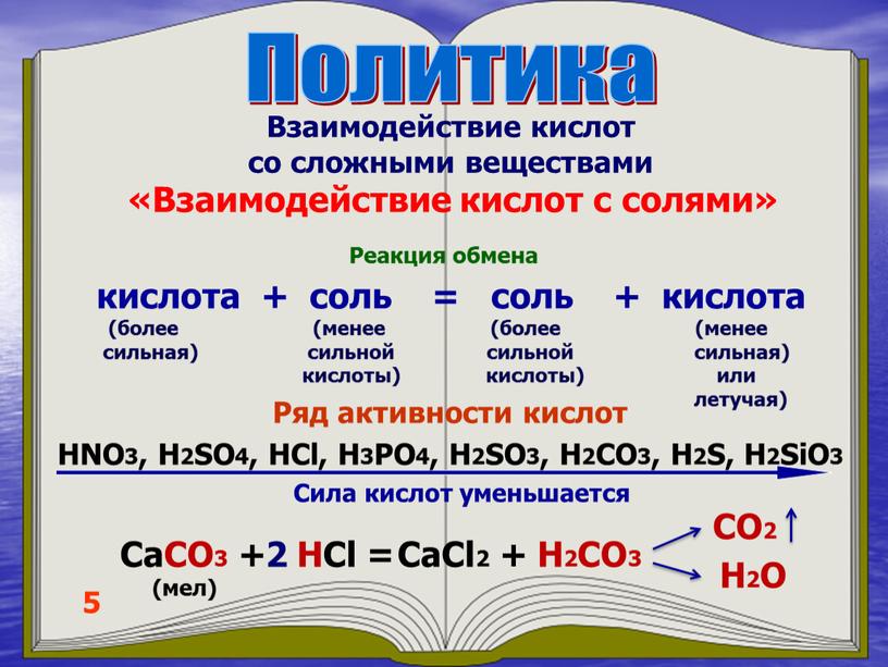 Политика 5 «Взаимодействие кислот с cолями»