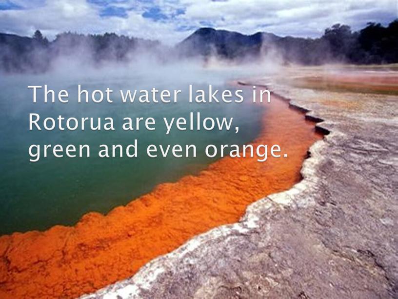 The hot water lakes in Rotorua are yellow, green and even orange