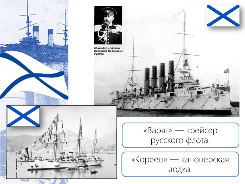 Кореец» — канонерская лодка. «Варяг» — крейсер русского флота