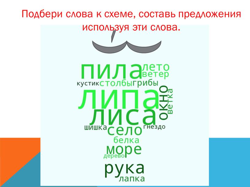 Подбери слова к схеме, составь предложения используя эти слова