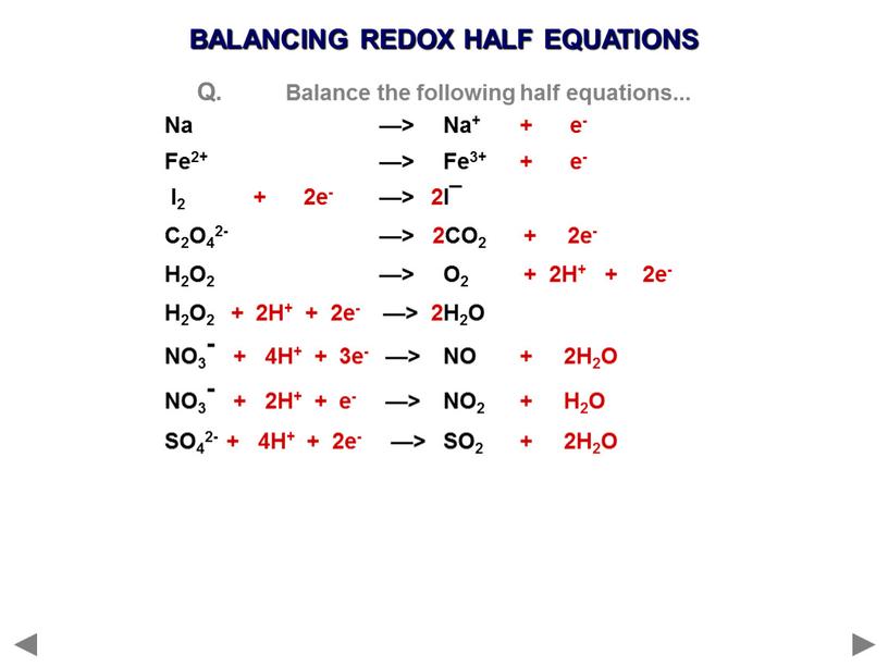 BALANCING REDOX HALF EQUATIONS