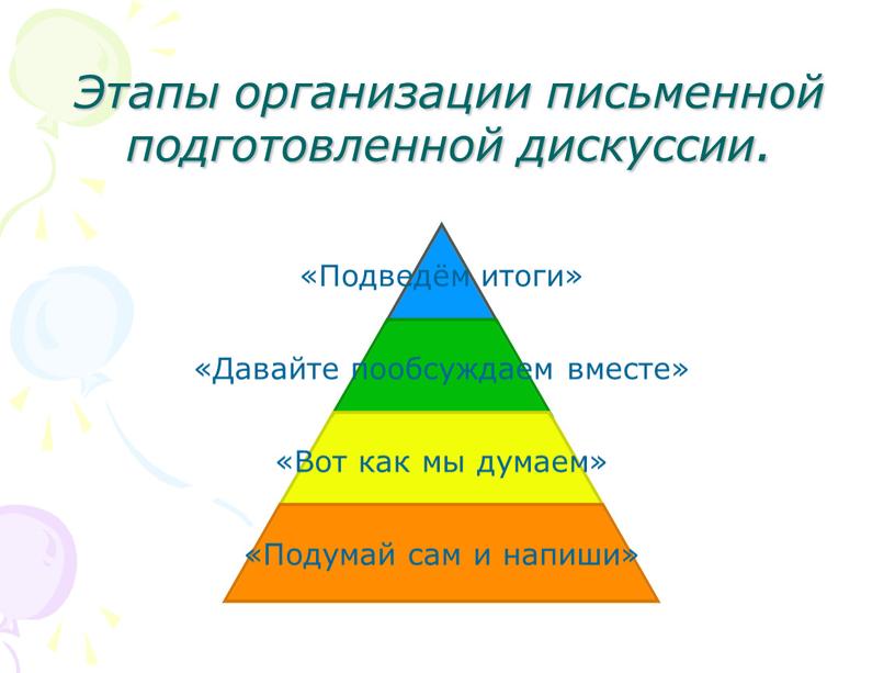 Этапы организации письменной подготовленной дискуссии