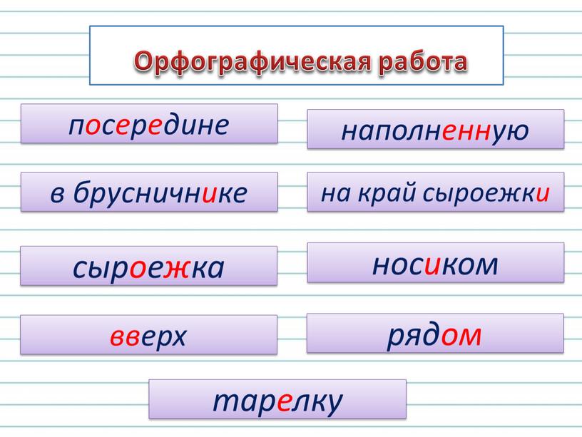 посередине в брусничнике сыроежка вверх рядом носиком на край сыроежки наполненную Орфографическая работа тарелку