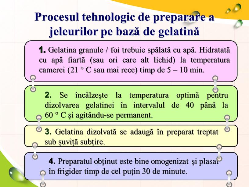 Procesul tehnologic de preparare a jeleurilor pe bază de gelatină 1