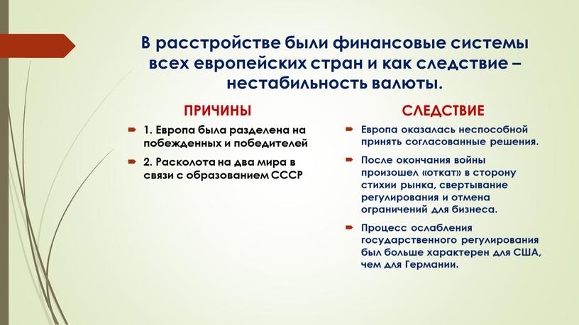 В расстройстве были финансовые системы всех европейских стран и как следствие – нестабильность валюты