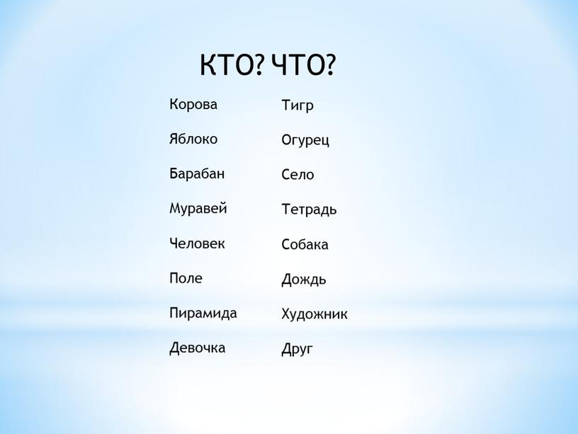 КТО? ЧТО? Корова Яблоко Барабан