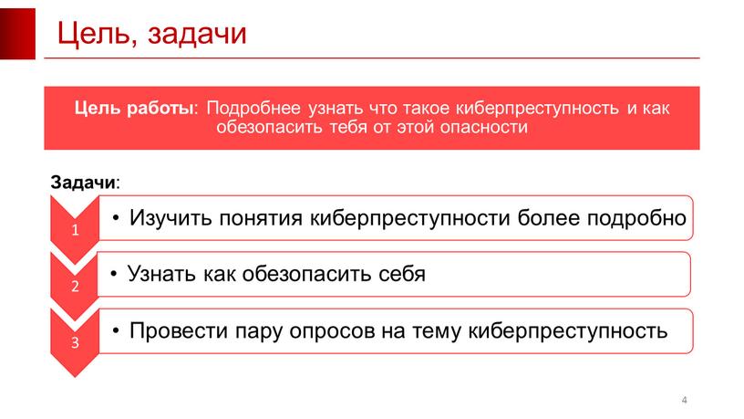 Цель, задачи Задачи : 4
