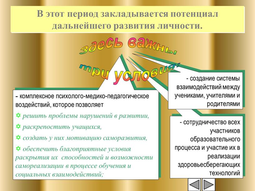 В этот период закладывается потенциал дальнейшего развития личности