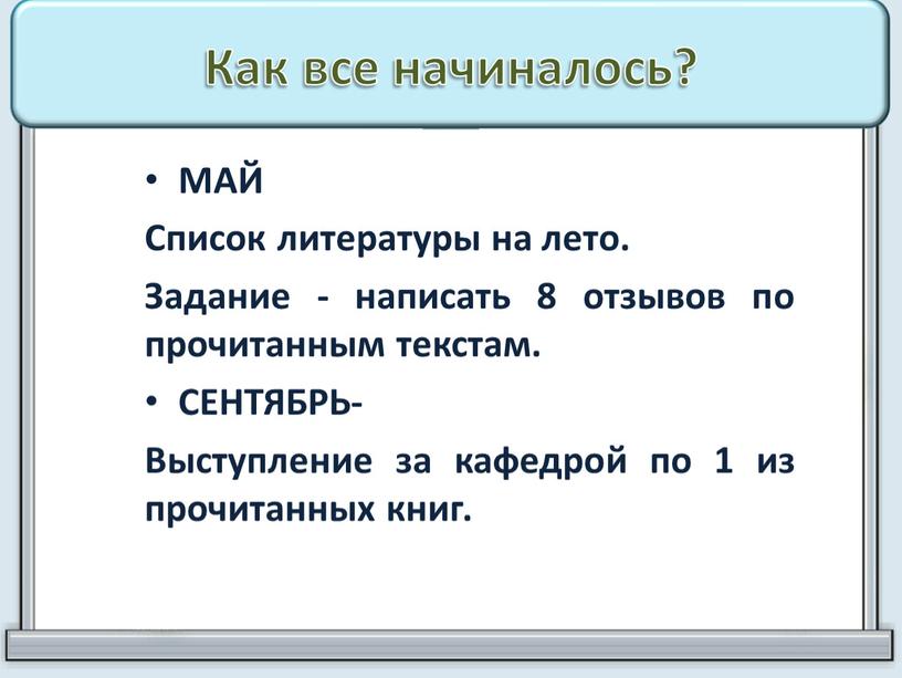 Как все начиналось? МАЙ Список литературы на лето