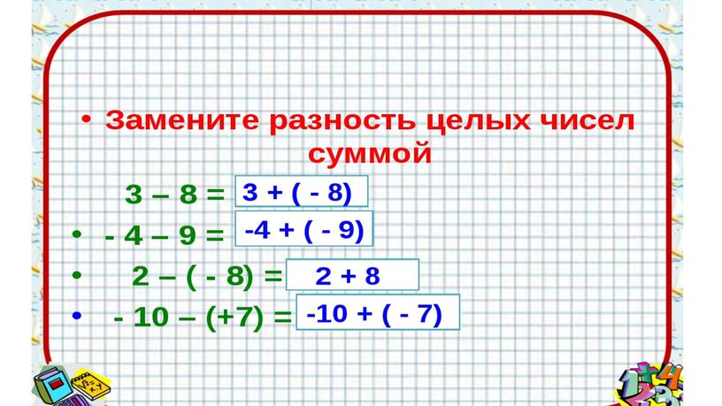 Презентация " Разность целых чисел,6 класс"