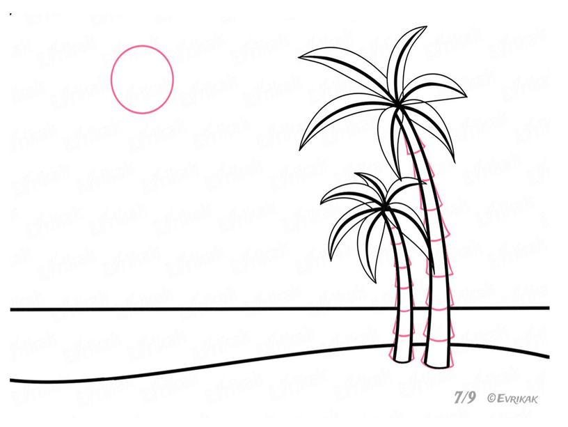 Презентация по ИЗО "Рисуем поэтапно пляж с пальмами"