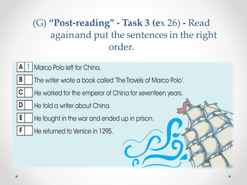 G) “Post-reading” - Task 3 (e x 26) -