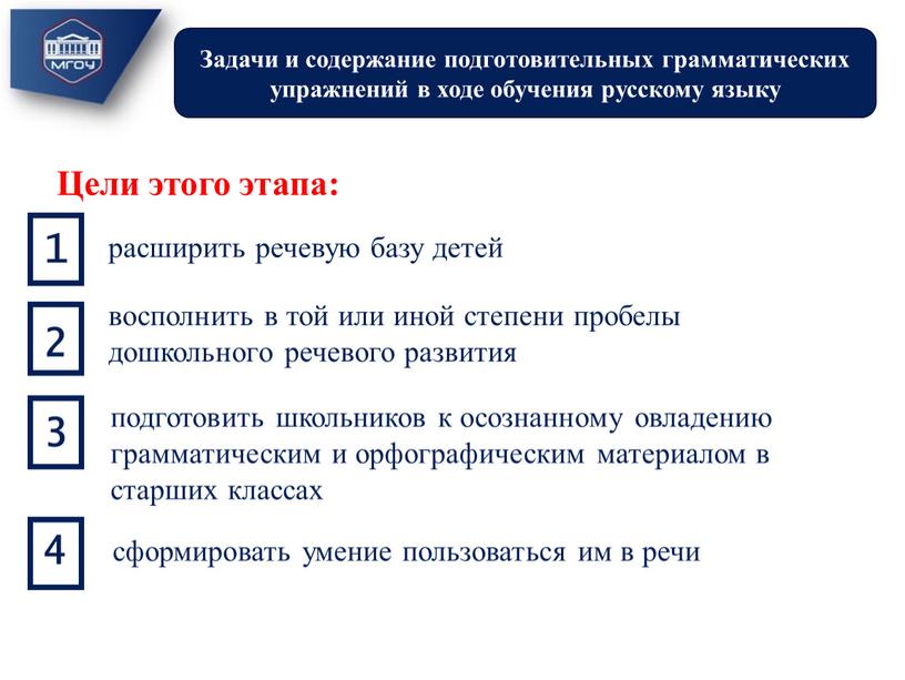 Задачи и содержание подготовительных грамматических упражнений в ходе обучения русскому языку