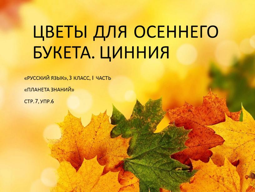 Цветы для осеннего букета. Цинния «Русский язык», 3 класс, 1 часть «Планета знаний»