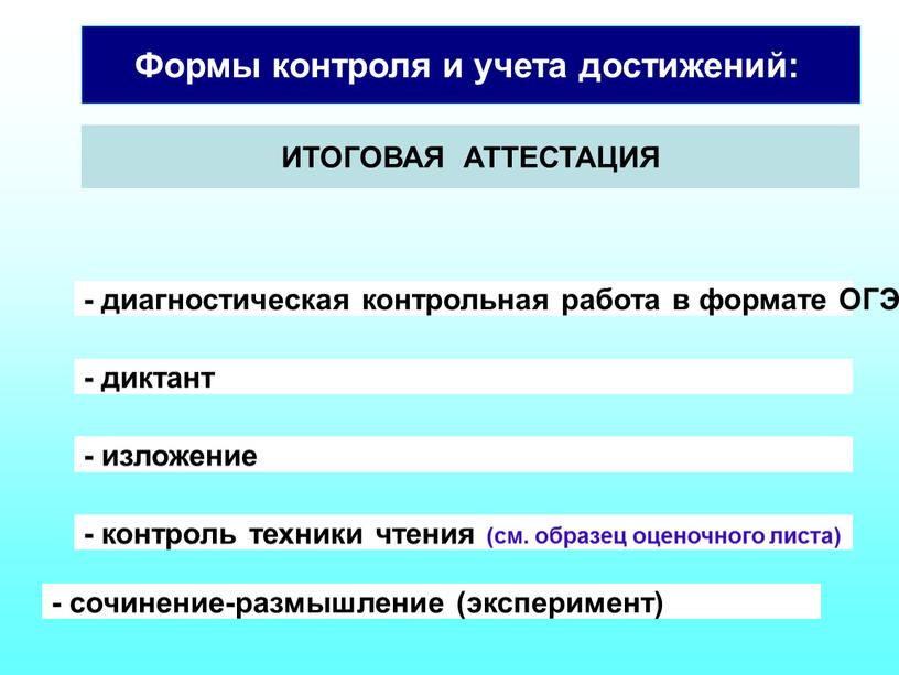 Формы контроля и учета достижений: