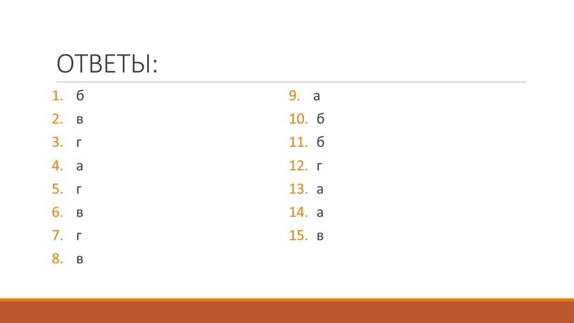 ОТВЕТЫ: б в г а г в г в а б б г а а в