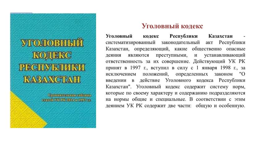 Уголовный кодекс Республики Казахстан - систематизированный законодательный акт