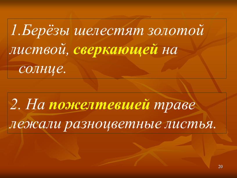 На пожелтевшей траве лежали разноцветные листья