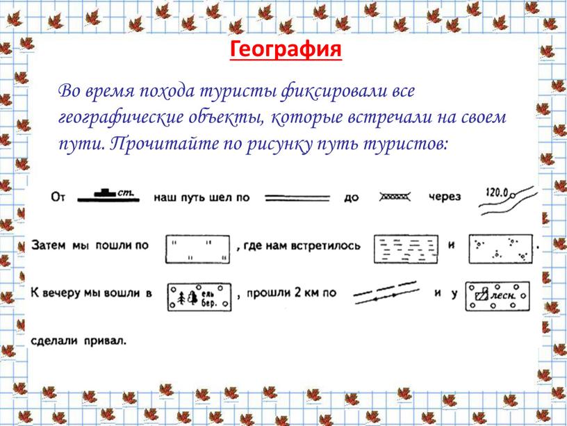 География Во время похода туристы фиксировали все географические объекты, которые встречали на своем пути