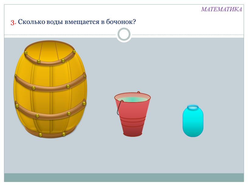 МАТЕМАТИКА 3. Сколько воды вмещается в бочонок?