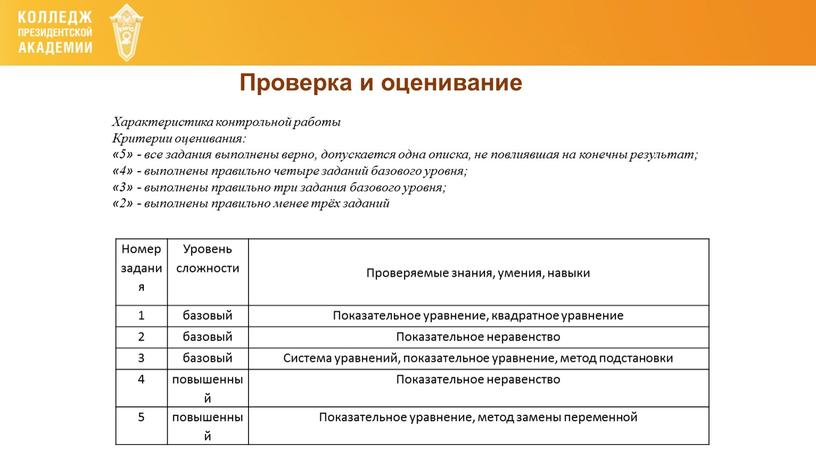 Проверка и оценивание Номер задания