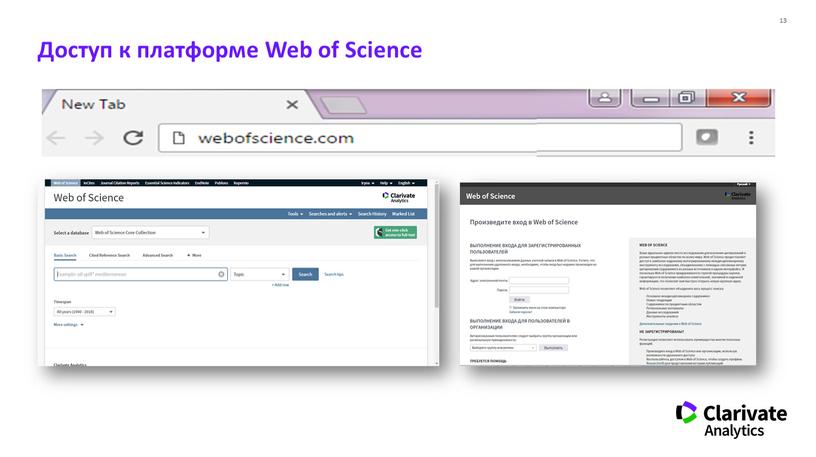 Доступ к платформе Web of Science