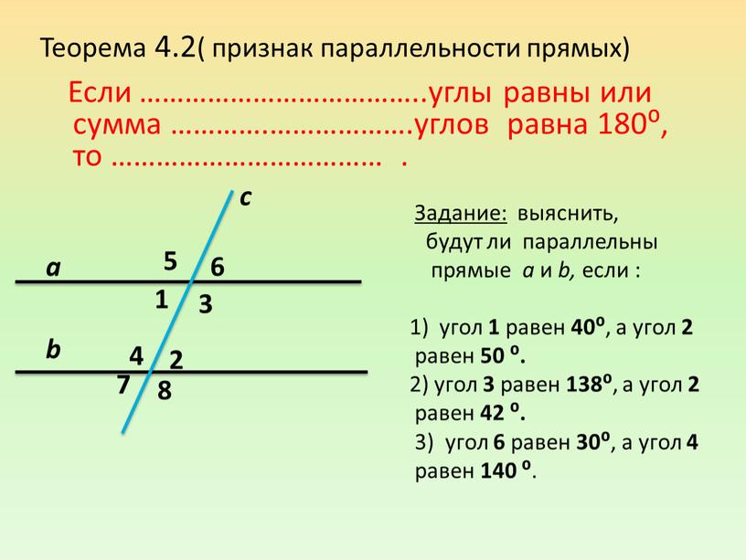 Теорема 4.2( признак параллельности прямых)