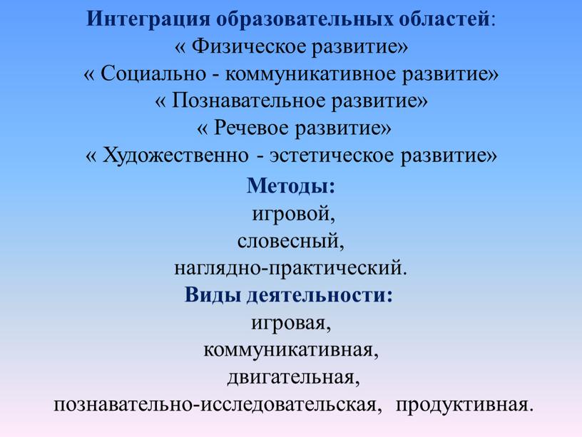 Интеграция образовательных областей : «