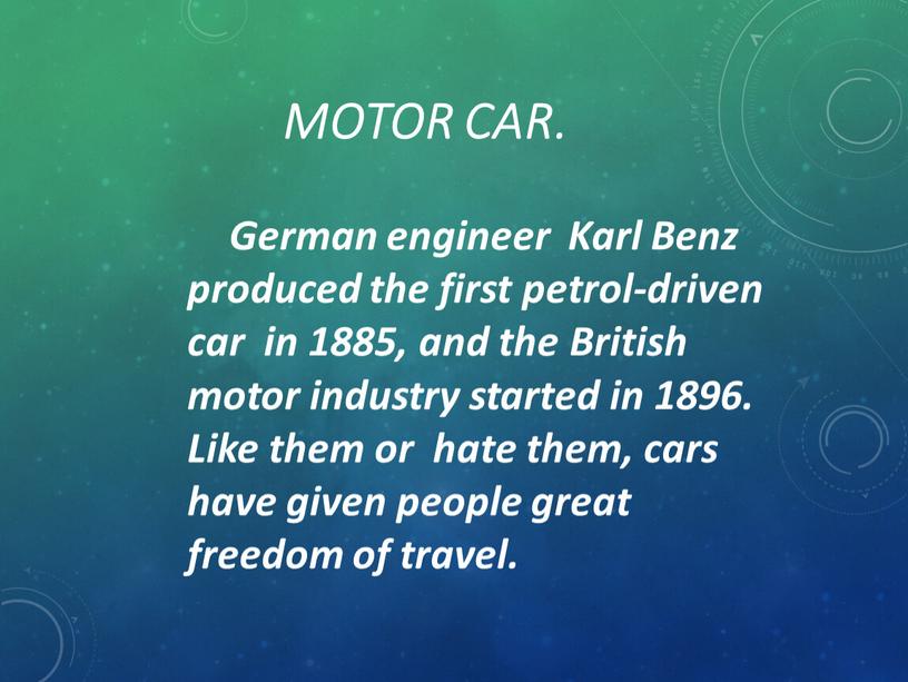 Motor Car. German engineer