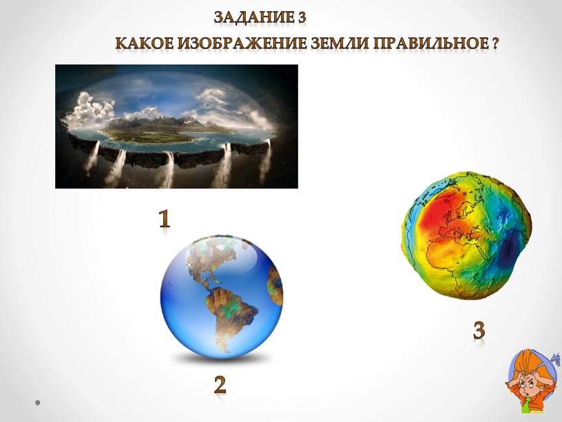 Задание 3 Какое изображение Земли правильное ? 1 2 3