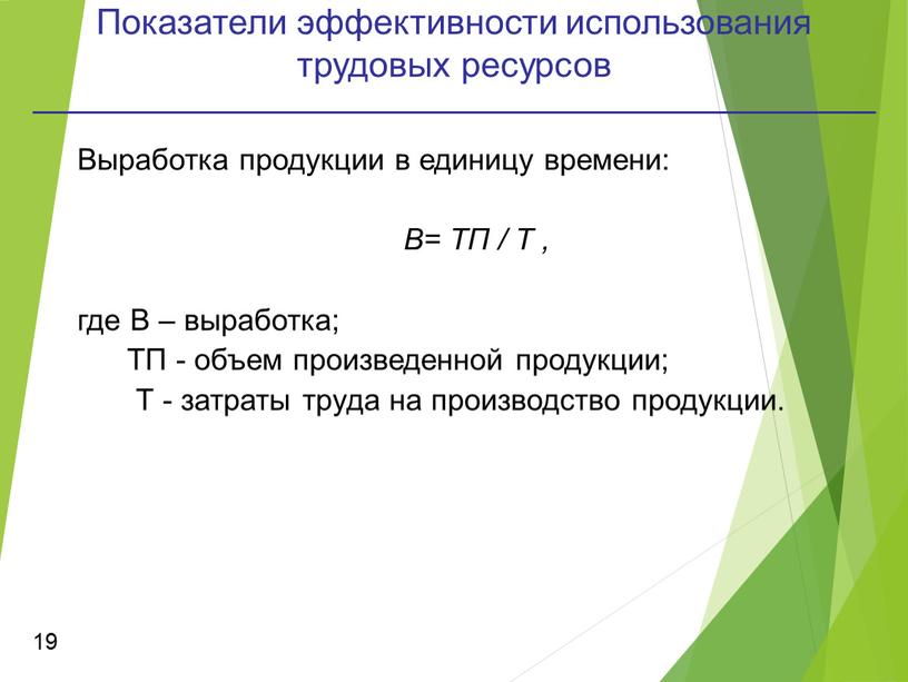 Показатели эффективности использования трудовых ресурсов 19