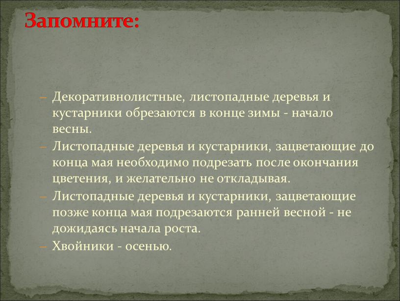 Декоративнолистные, листопадные деревья и кустарники обрезаются в конце зимы - начало весны