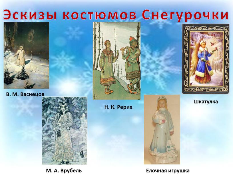 Эскизы костюмов Снегурочки В. М