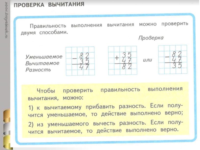 Презентация к уроку математики "Проверка вычитания" 3 класс