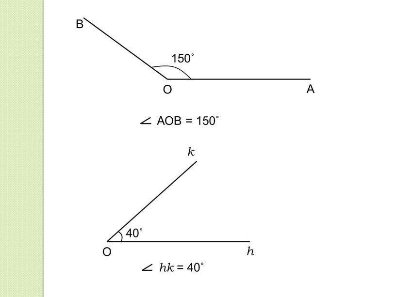 А О В АОВ = 150˚ 40˚ h О k hk = 40˚