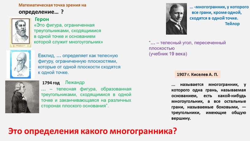 Это фигура, ограниченная треугольниками, сходящимися в одной точке и основанием которой служит многоугольник» определение… ?