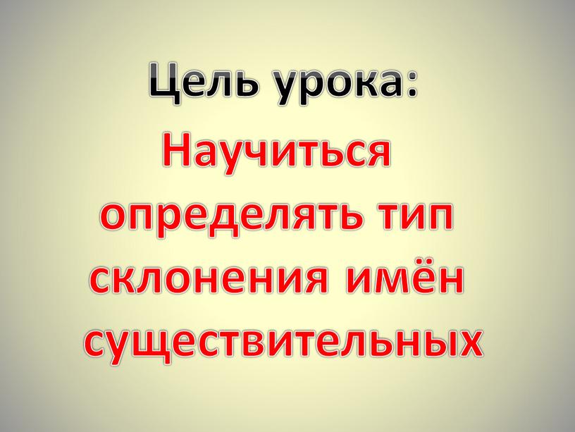 Цель урока: Научиться определять тип склонения имён существительных