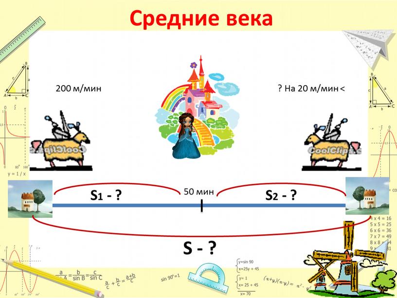 Средние века 200 м/мин ? На 20 м/мин < 50 мин