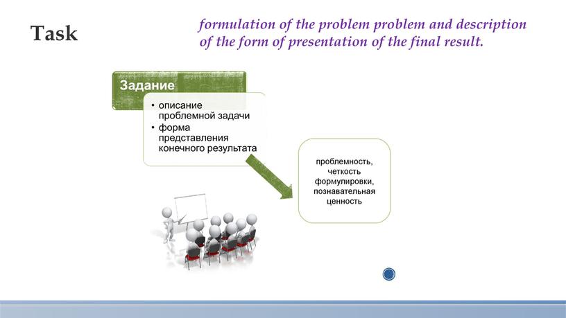 formulation of the problem problem and description of the form of presentation of the final result. Task