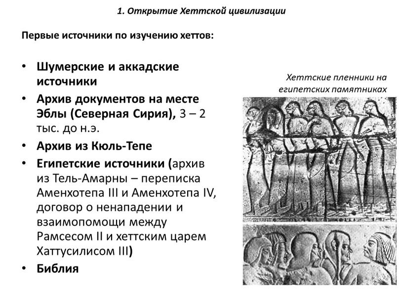 Открытие Хеттской цивилизации Первые источники по изучению хеттов: