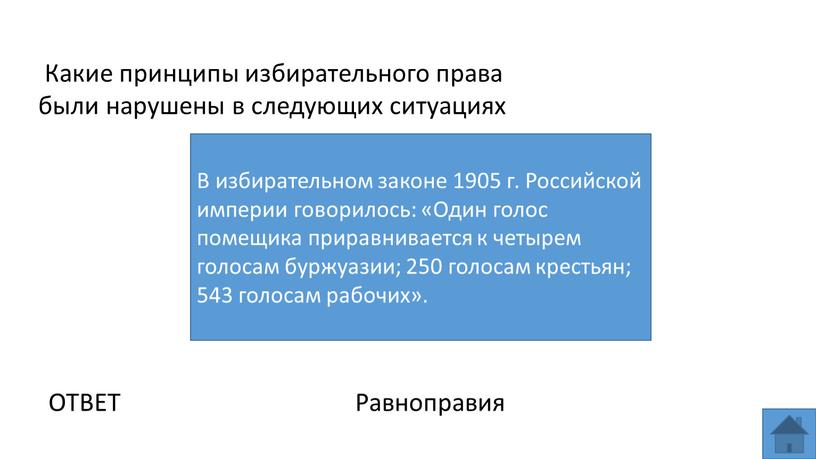 Какие принципы избирательного права были нарушены в следующих ситуациях