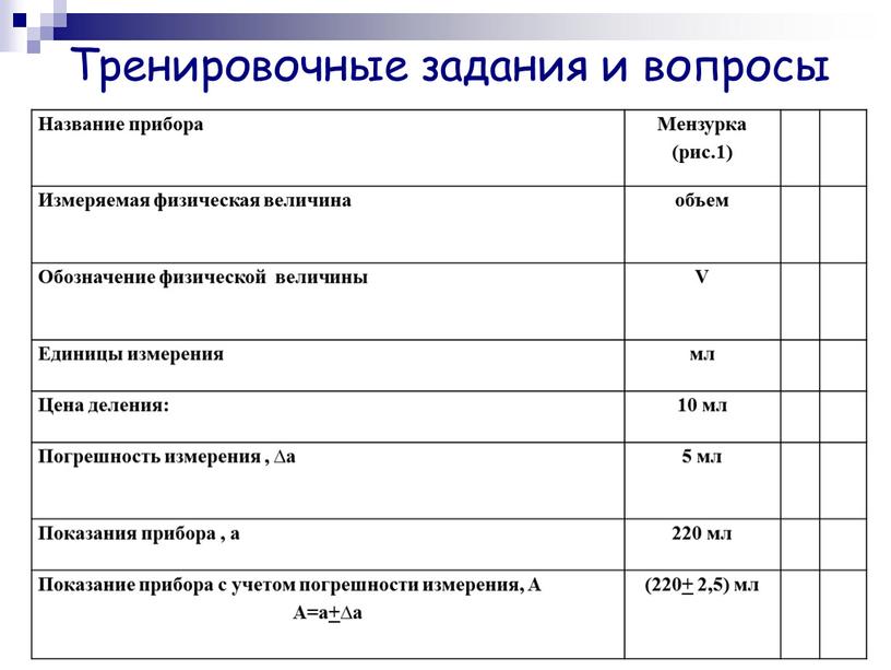 Тренировочные задания и вопросы