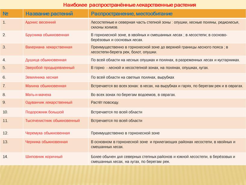 Наиболее распространённые лекарственные растения