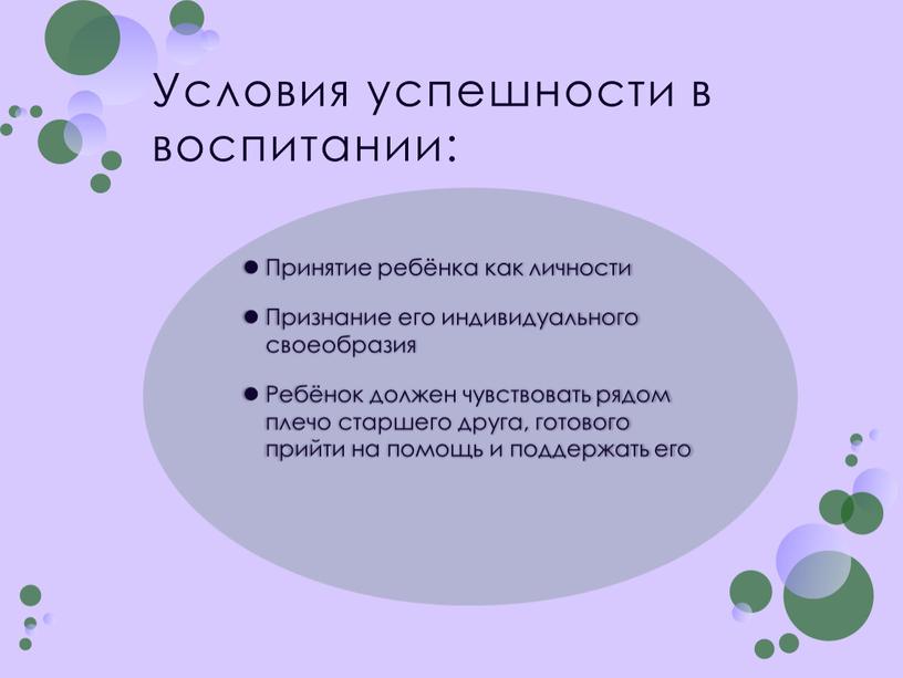 Условия успешности в воспитании: