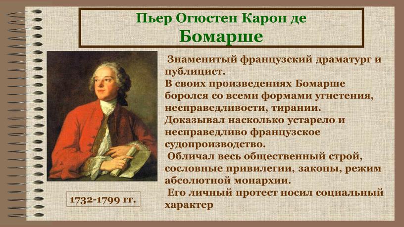 Пьер Огюстен Карон де Бомарше 1732-1799 гг