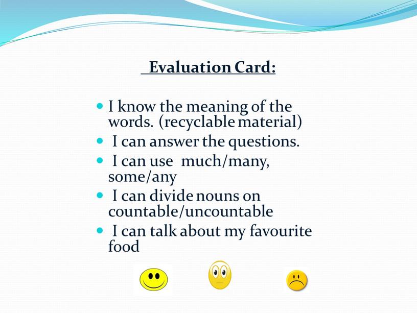 Evaluation Card: I know the meaning of the words